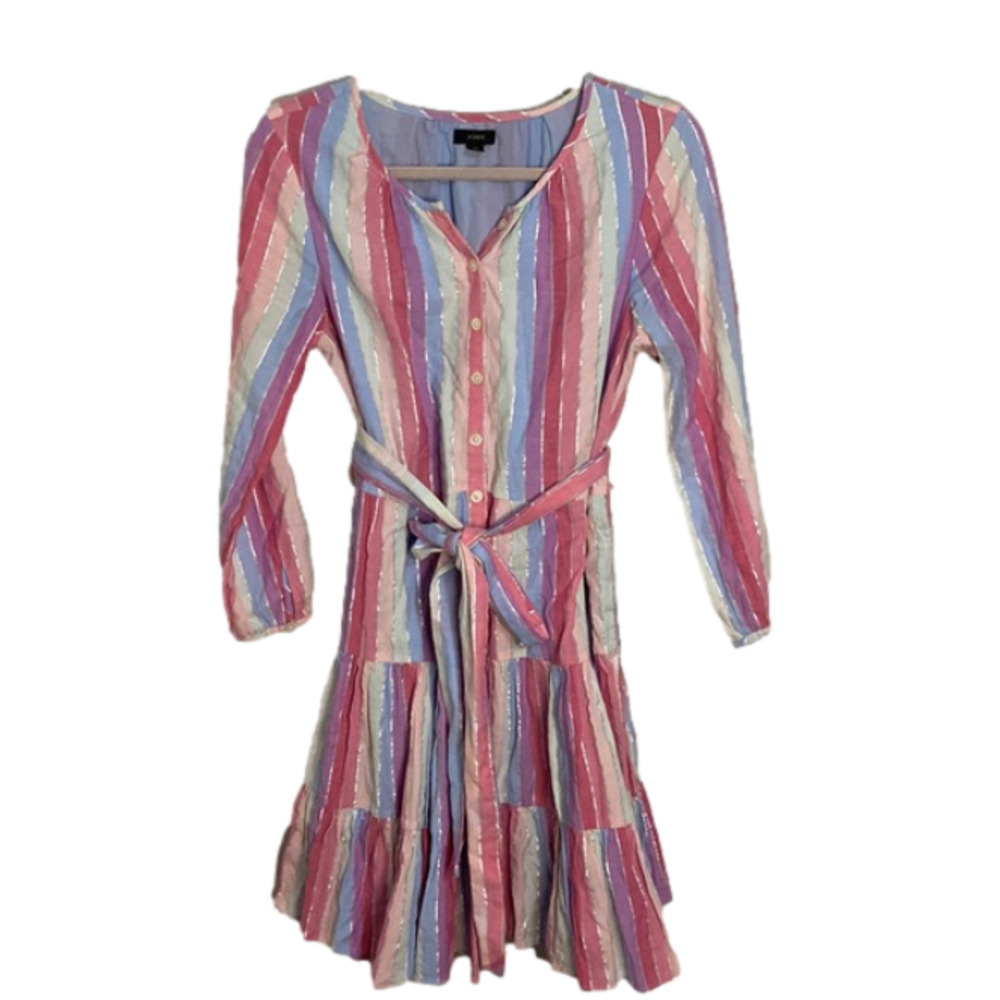 J. Crew Dresses J. Crew Belted Button Up Dress Pastel Stripe
